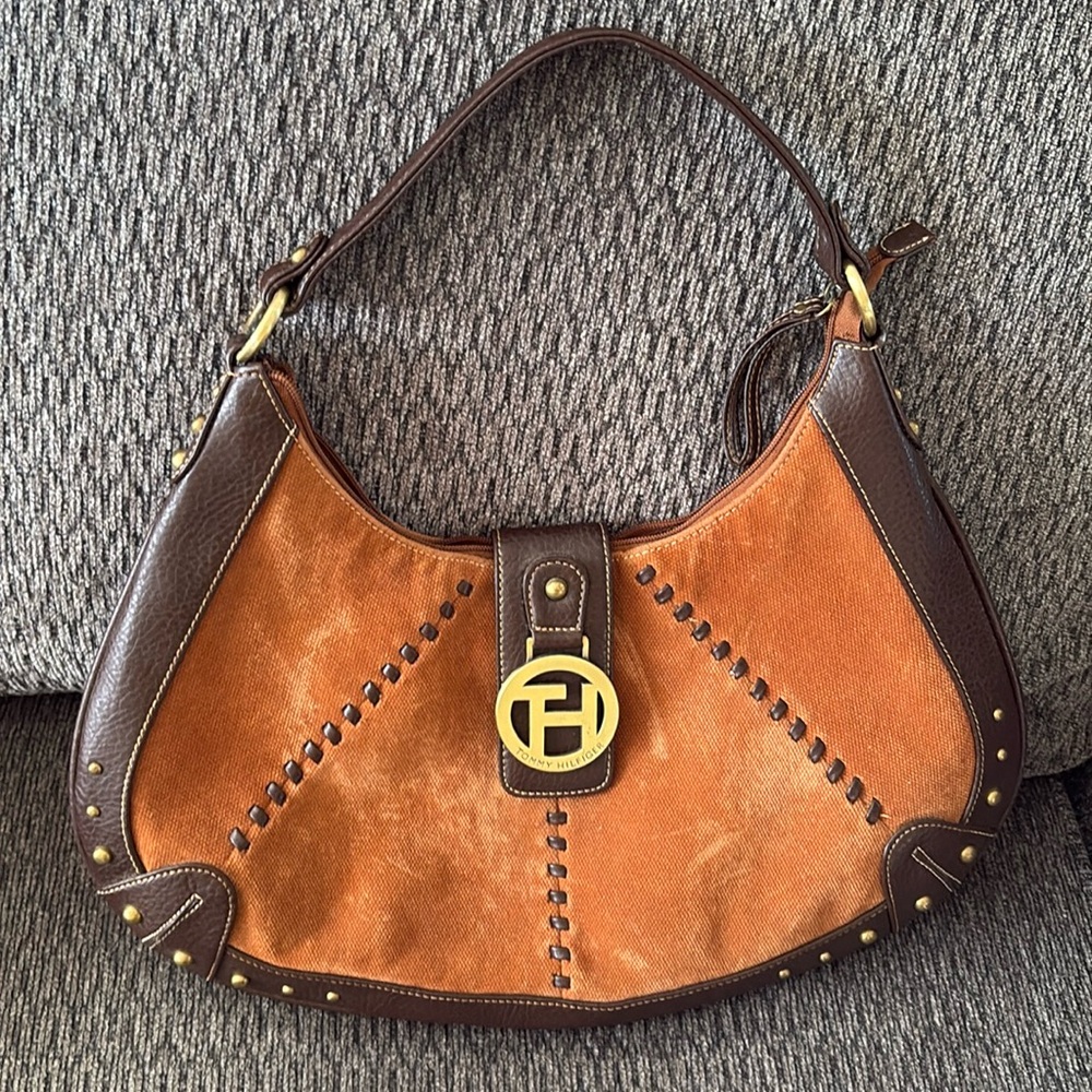 Vintage Tommy Hilfiger Suede Shoulder Bag Purse 17" Wide